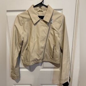 Hollister Light Cream Asymmetrical Leather Jacket